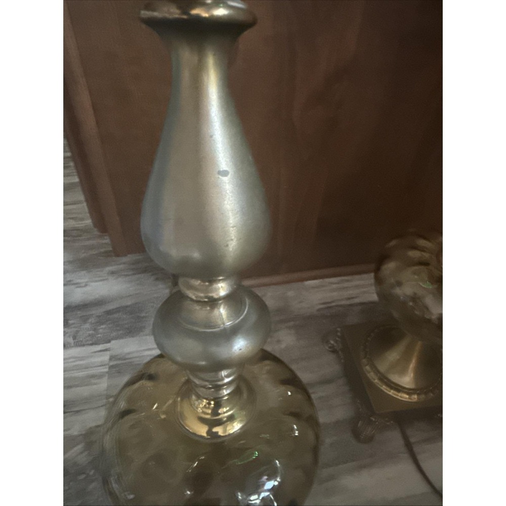 Set Of 2 Vintage Brass Table Lamps Amber Glass Globe 35" Tall 3-Way Ornate Base - Picture 12 of 16